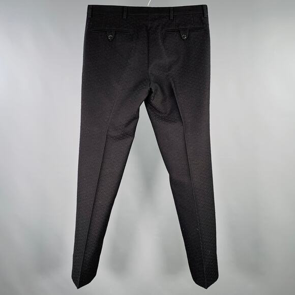 DRIES VAN NOTEN Size 30 Black Jacquard Wool Blend Flat Front Dress Pants - Picture 2 of 4